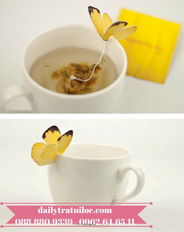 cắt hình những chú bướm làm tag của những túi trà